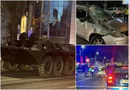 Un blindat TAB a făcut zob un Mitsubishi pe o stradă din Iaşi, în drum spre un exerciţiu militar. O şoferiţă a intrat din plin cu maşina în convoi