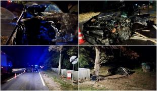 Doi tineri de 16 și 23 de ani, de urngență la spital. Mașina în care se aflau s-a făcut praf, după ce s-a izbit violent de alte două vehicule