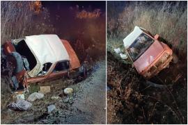 Un bărbat beat şi fără permis s-a răsturnat cu maşina într-un şant din Bistriţa, apoi a fugit. Şi-a abandonat pasagerul sub greutatea maşinii