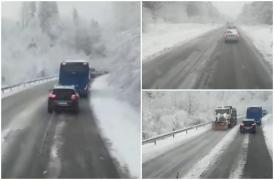 Maşini blocate din cauza zăpezii pe DN 17, în Păltinoasa. Circulaţia, oprită pe ambele sensuri de mers în urma viscolului