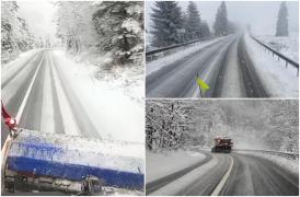 "Intervenim cu toate utilajele disponibile". Ninsori puternice pe drumuri din două judeţe. Anunţul făcut de DRDP Braşov