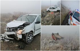 Accidente unul după altul, în același loc, la ieșirea din Bârlad. În timp ce ambulanțele interveneau la primul, un șofer s-a răsturnat cu mașina pe câmp