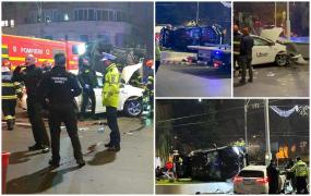 O mașină s-a răsturnat în centrul Capitalei, după ce a intrat în coliziune cu un Uber. Șoferul din mașina de ridesharing a ajuns la spital
