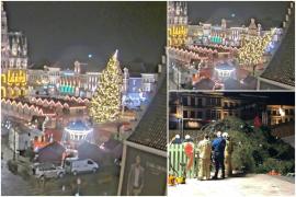 Momentul când un brad de 20 de metri se prăbuşeşte peste 3 oameni şi ucide o femeie, la un târg de Crăciun din Belgia