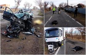 Șofer mort după ce a intrat cu mașina în TIR, pe un drum din Gorj. Bucăți din caroserie s-au împrăștiat pe șosea