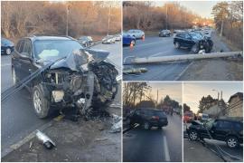 Accident grav în Suceava. O şoferiţă de 26 de ani a intrat cu maşina într-un stâlp