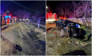 Şofer de 29 de ani cu permisul suspendat, mort după ce s-a răsturnat cu maşina, în Mehedinţi. Un pasager de 20 de ani a fost rănit