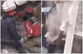 Salvatori din Turcia, îngropaţi sub dărâmături. Momentul în care un munte de moloz cade peste ei