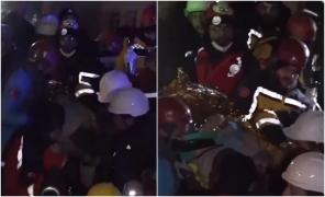 O bătrână a fost salvată de sub dărâmăturile unei clădiri de 7 etaje