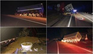 Un TIR care transporta cereale s-a răsturnat, în Brașov. Șoferul avea o alcoolemie de 1,63 mg/l”