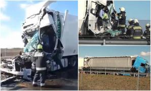 Accident de groază cu două TIR-uri românești, pe autostrada M4 din Ungaria. "Volanul i-a tăiat gâtul!"
