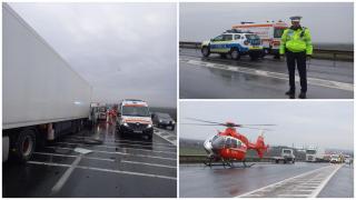 Două persoane moarte, un grav rănită după un impact violent între un TIR și o autoutilitară în Vrancea, pe E 85