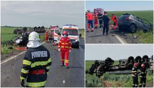 Dezastru pe o șosea din Brăila, un șofer a murit în mașina zdrobită de TIR. Trafic blocat total pe DE 587