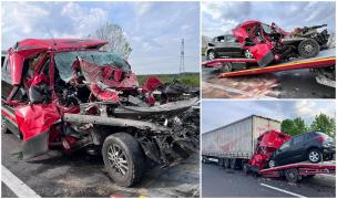 Tânăr șofer român, mort în cabina zdrobită după un accident cumplit. A intrat în plin cu platforma într-un TIR, pe autostrada M1 din Ungaria