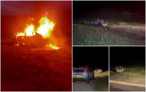 Persoana carbonizată, găsită pe bancheta din spate a unei mașini hibrid care a luat foc, în Cluj. Anchetatorii cred că incendiul a fost provocat intenționat