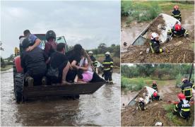 Imagini de coşmar în Tulcea. Oameni blocaţi în maşini şi pe marginea drumului, din cauza viituri puternice. 10 persoane au fost salvate