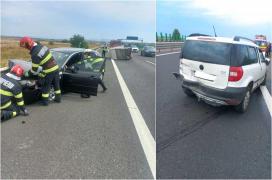 Accident în lanţ între 3 maşini şi o remorcă pe autostrada A1 în Alba. Circulaţia este îngreunată, pe o singură bandă