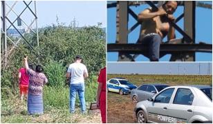 După 60 de ore, tânărul care suferea din dragoste a coborât de pe stâlp, în Mehedinţi. A fost imediat imobilizat de poliţişti