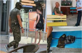 Bărbat costumat în militar şi înarmat cu un pistol, surprins pe străzile din Târgu-Jiu. A scăpat de armă până la întâlnirea cu poliţia
