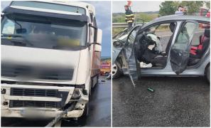 Accident de groază în Dumbrava: O femeie a murit, după ce şoferul a pierdut controlul volanului într-o curbă şi a izbit un TIR