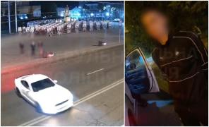 Momentul în care un șofer "obraznic" face drifturi cu un Ford Mustang, pe un bulevard din Rivne, în fața fotografiilor militarilor ucraineni morți în război