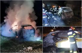 Seară de coşmar pentru un bărbat din Botoşani. S-a trezit în mijlocul nopţii cu maşina care ardea ca o torţă, după ce o persoană i-ar fi incendiat-o