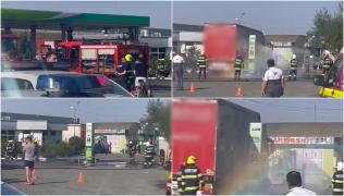 Benzinărie din Satu Mare, evacuată după ce șoferul unui TIR a pierdut controlul volanului și a dărâmat o pompă de alimentare