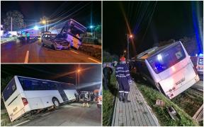 Patru răniţi la spital, după un accident grav petrecut în Iaşi. Un autocar cu 30 de pasageri s-a ciocnit violent cu o maşină şi a ajuns în şanţ
