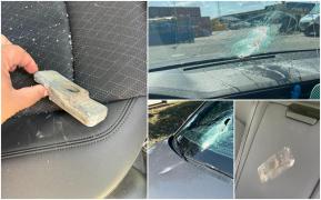 O piesă metalică desprinsă dintr-un camion a zburat prin parbrizul unui Audi, pe centura Aradului. Fierul s-a înfipt în bancheta din spate