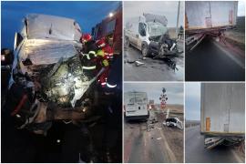 Tânăr mort la spital, după ce s-a înfipt cu autoutilitara în spatele unui TIR oprit la calea ferată. Accident cumplit în Brăila