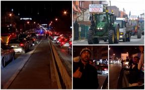 Primul oraş mare blocat de transportatori şi fermieri cu zeci de utilaje. "Iese revoluţie, revoluţie"