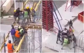 Momentul în care mai mulţi muncitori români şi albanezi se iau la bătaie pe şantierul stadionului Camp Nou