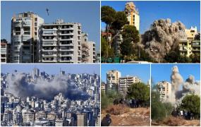 Momentul în care o clădire din Beirut se prăbuşeşte după ce a fost lovită de o rachetă israeliană. Atac soldat cu cel puţin 18 morţi