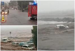 Ploi torenţiale şi maşini luate de ape în Catania. Un şofer a reușit să se salveze în ultimul moment