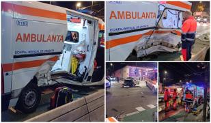 O ambulanţă implicată într-un accident în centrul orașului Cluj-Napoca. Pacienta a rămas încarcerată