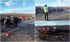 Două TIR-uri s-au făcut praf pe Drumul Morţii E85, la Secuieni, în Neamţ. Camioanele s-au ciocnit frontal, traficul e blocat total
