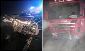 Trei tineri morți, azi noapte, într-un accident înfiorător pe un drum din Brașov. Mașina lor a fost zdrobită de TIR pe DN 13, la Buneşti