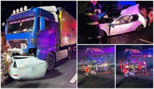 Accident teribil în Cluj: Două persoane au murit, după coliziunea dintre un TIR și o mașină