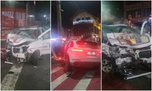 Maşină de poliţie spulberată de un Porsche, în centrul orașului Borșa. Trei agenţi au fost răniţi, unul este în comă