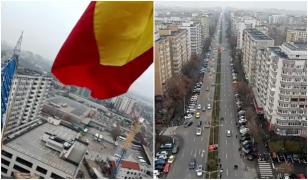 Un bărbat s-a urcat în vârful unei macarale, în zona Păcii din Capitală. "Înarmat" cu steagul României, dă live pe Facebook