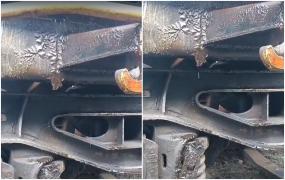 Scurgeri de benzină dintr-un tren de marfă în gara din Drobeta Turnu Severin. Vagoanele-problemă au fost garate