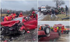 Accident înfiorător la ieşirea din Rădăuţi, în Suceava. Oameni blocaţi între fiare după un impact dezastruos