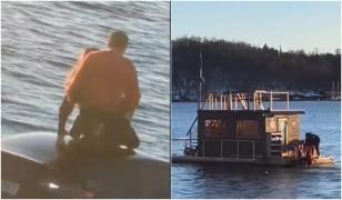 "Bă, eşti prost?" Momentul în care o Tesla a plonjat într-un fiord din Oslo, filmat de români. Ocupanţii, salvaţi de o saună plutitoare