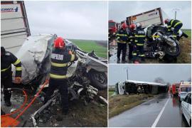 Şoferul TIR-ului a fost transportat la spital