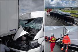 Accident cumplit pe A1, în zona Veştem. O persoană încarcerată, după ce 4 maşini s-au ciocnit. A fost chemat elicopterul SMURD