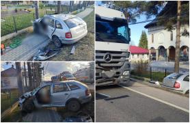 Accident grav în Suceava. Un bărbat a murit, iar o femeie se află în stare gravă. Impact dezastruos între o maşină şi un TIR