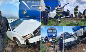 Audi spulberat de tren, între Voila şi Făgăraş. Şoferul maşinii, un tânăr de doar 32 de ani, a murit pe loc