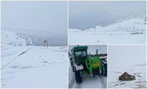 Gheaţă şi ninsori pe Transalpina, în plină primăvară. La Rânca, un strat nou de zăpadă a acoperit stațiunea