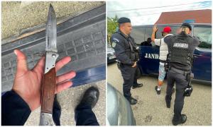 Cu cuțitul de vânătoare, la "Zilele elevilor severineni". Tânărul ţinea la vedere arma cu lamă de 37 cm