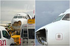 Botul unui avion Australian Airlines, distrus de o ploaie cu grindină puternică. Furtuna a avariat şi parbrizul aeronavei